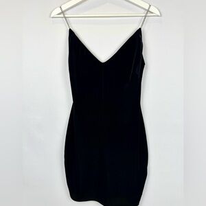 Akira Black Velvet Cocktail Dress Silver Chain Straps Bodycon Medium 90s